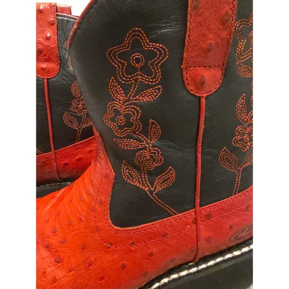 Ropers Women's Red And Black Boot With Flower Stiching Ostrich Print Size 5.5 - Picture 4 of 7